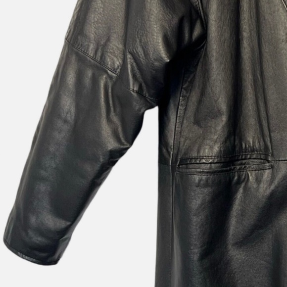 Vintage Women’s G-Ill Leather Trench Coat Jacket Full Length Retro Black Small - Picture 3 of 8